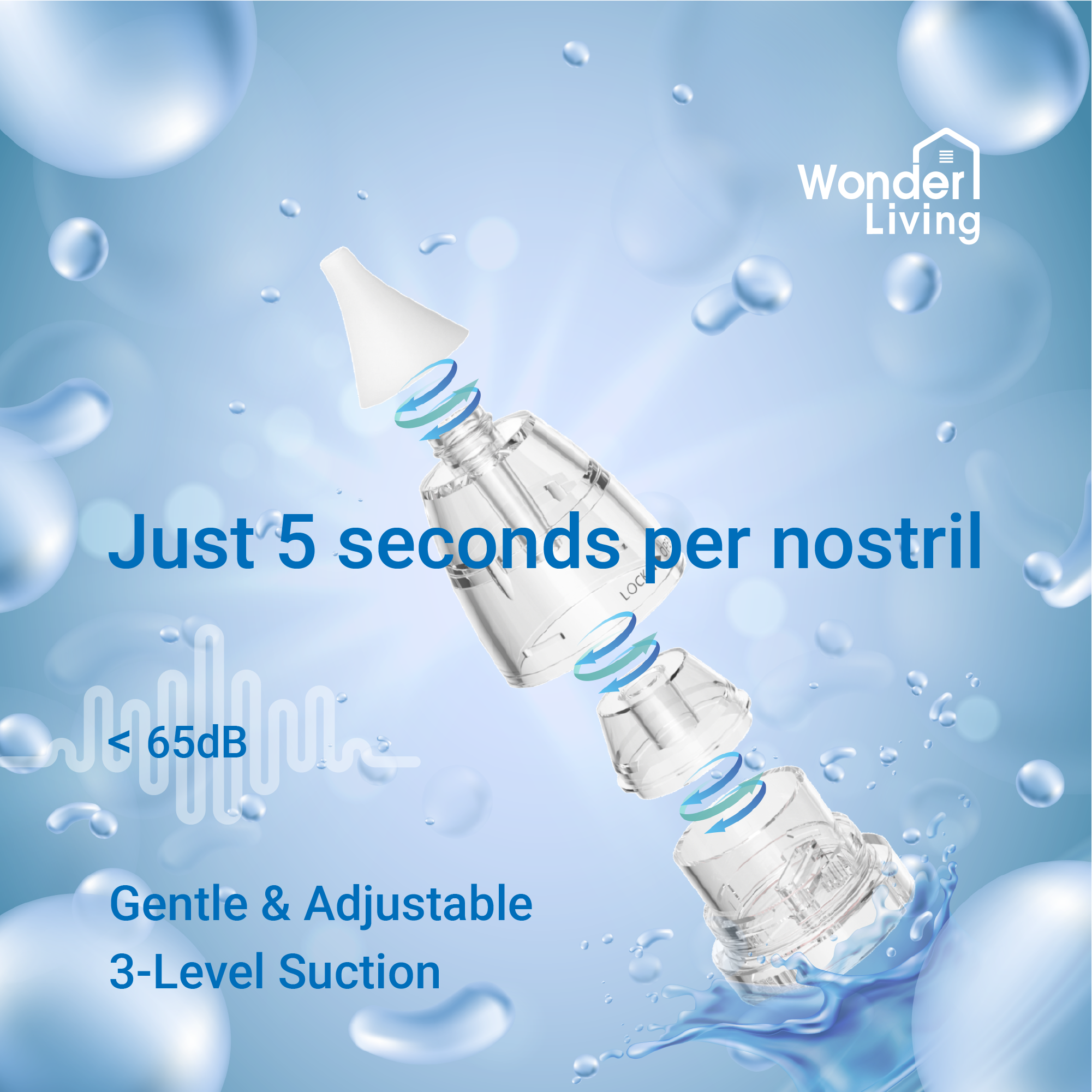 Wonderliving Electric Baby Nasal Aspirator with IPX6 Waterproof and Self-Cleaning