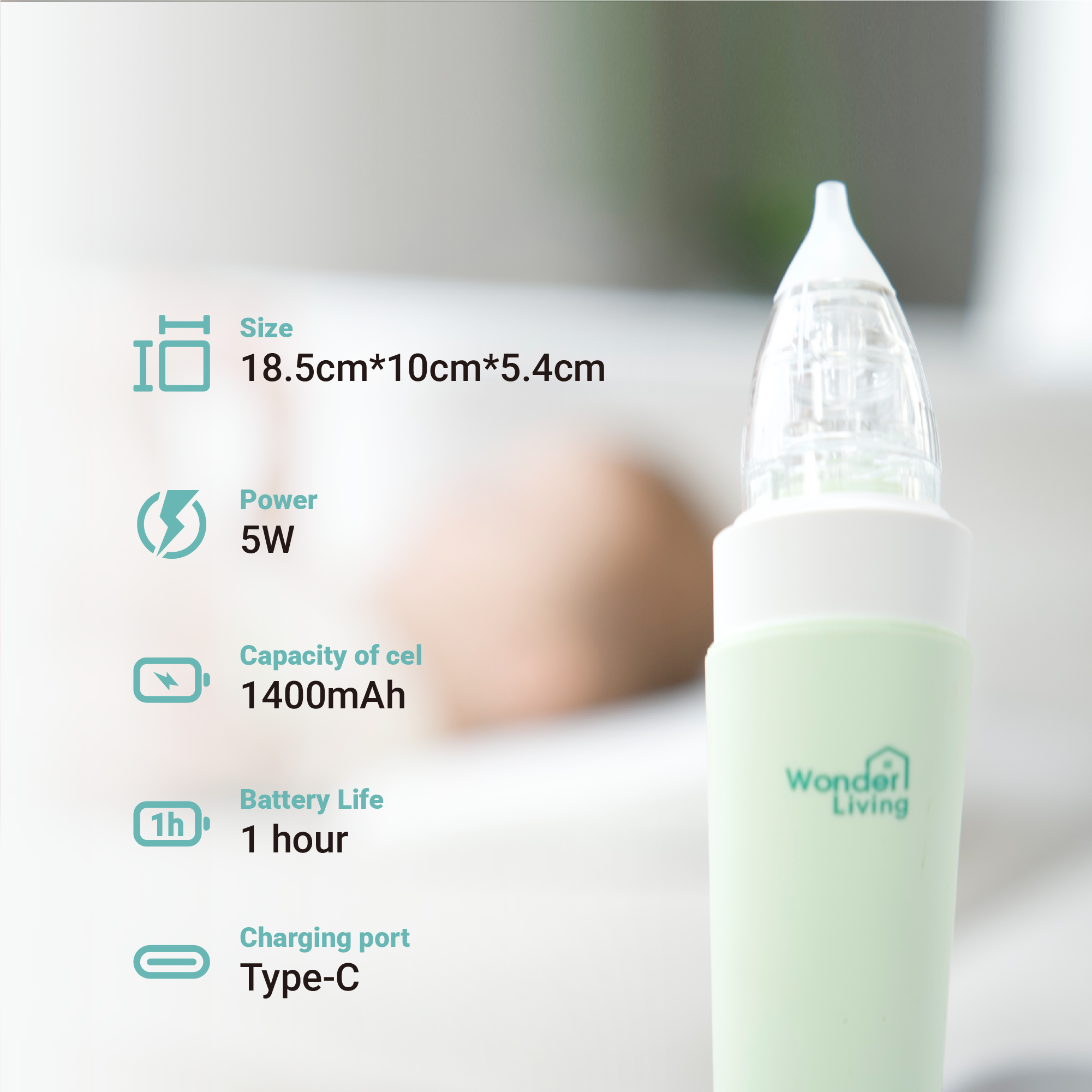 Wonderliving Electric Baby Nasal Aspirator with IPX6 Waterproof and Self-Cleaning